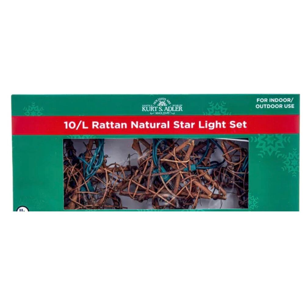 Kurt S. Adler 10-Light Rattan rustic  Natural Star holiday string Light Set